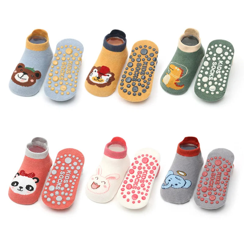 6 paires de chaussettes en coton pour enfants, motif Animal de dessin animé mignon, confortables, respirantes, antidérapantes, pour bébé