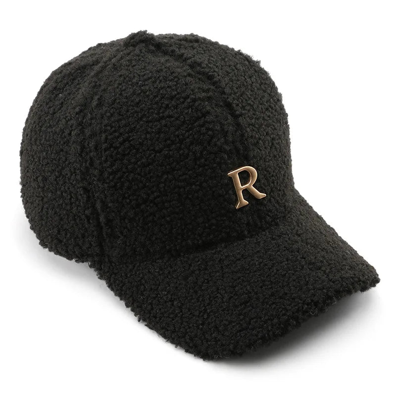 FS Luxury Brand Green Lambswool Baseball Caps for Men, Designer Cap with Golden Letters for Women, Winter Warm Trucker Hat, Women's Cap