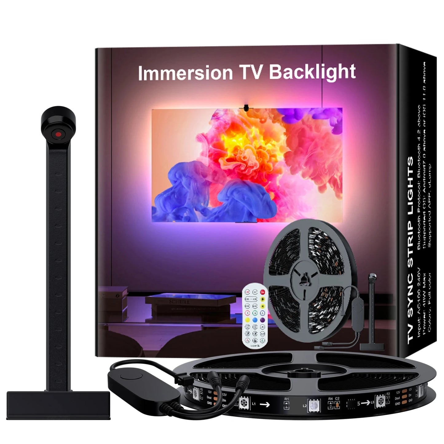 Bande lumineuse LED RGBIC Ambilight pour TV 3,8M 5M 5V USB avec capteur de gamme de couleurs AR, rétroéclairage adaptatif pour TV, synchronisation RGB, contrôle par application