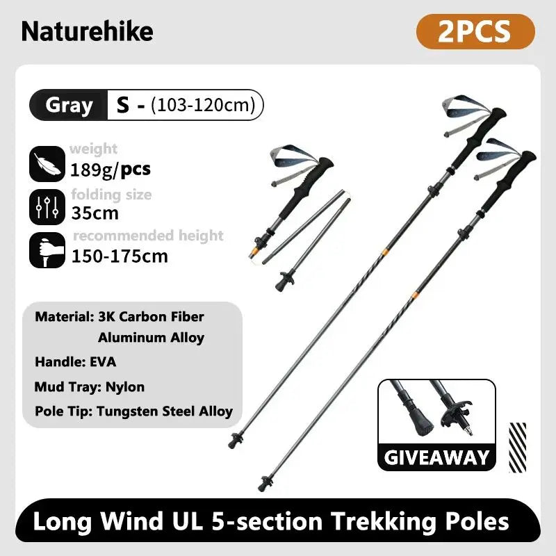 Naturehike bâtons de Trekking en Fiber de carbone 5 Sections bâtons d'escalade pliants portables randonnée en plein air bâtons de marche pliables