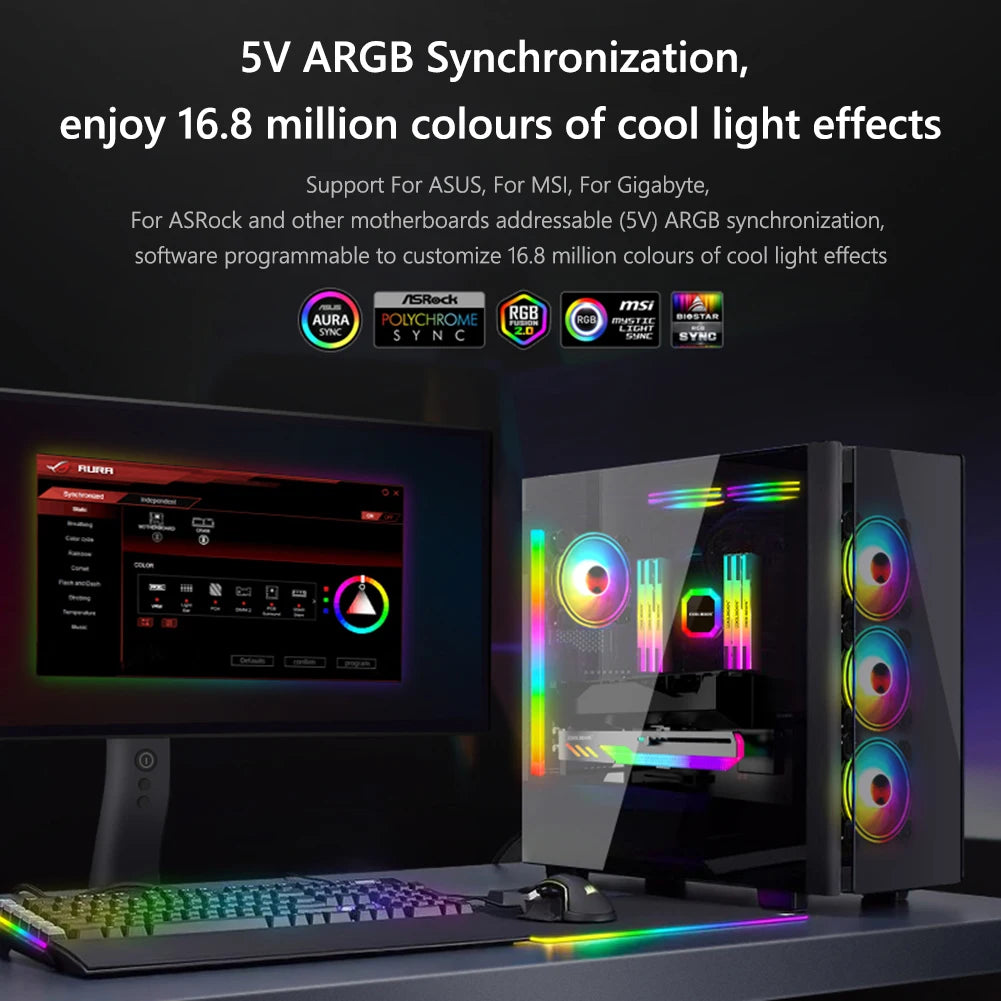 COl'hyMOON-Support de carte vidéo pour ordinateur, support GPU horizontal GT8, support de boîtier PC, kit de refroidissement, 5V ARGB
