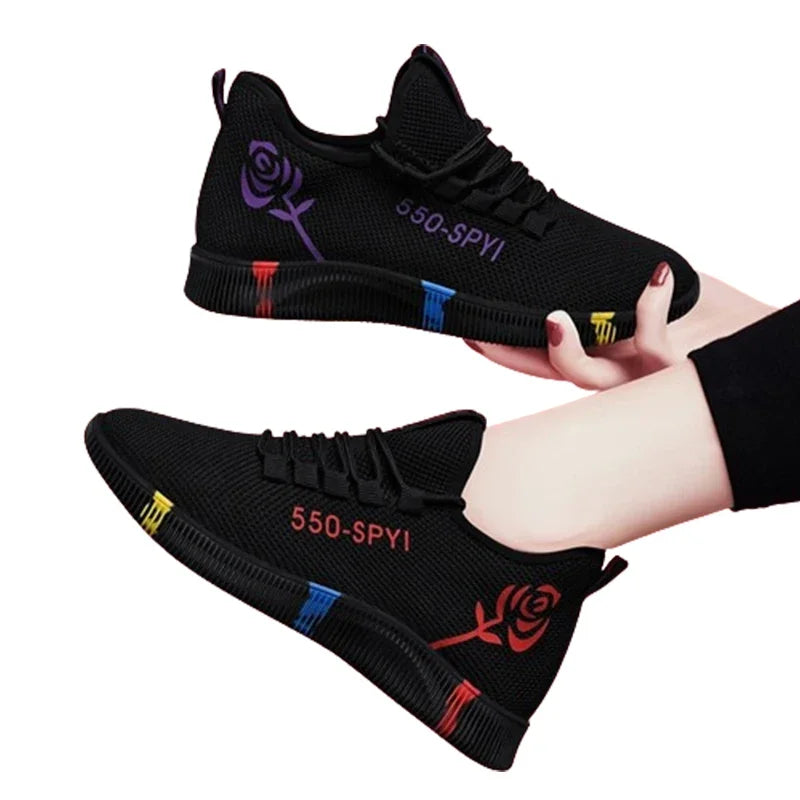 Women's Tennis Shoes 2024 Vulcanized Shoes Air Mesh Lightweight Soft Sneakers Women's Flat Platform Lace-Up Casual Shoes Basket Femme