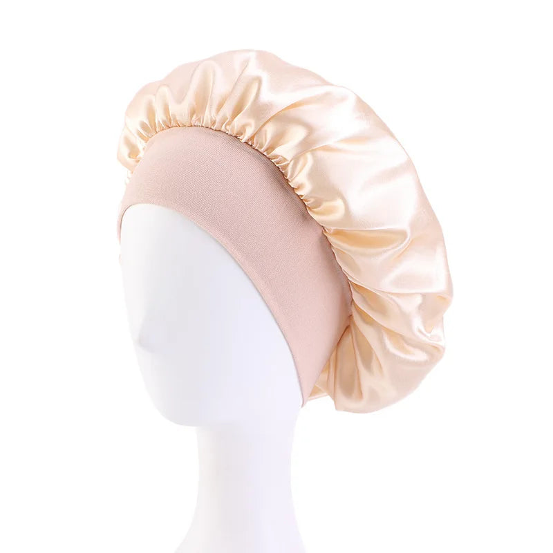 Bonnet de nuit en Satin à large bord, Bonnet soyeux, enveloppe de cheveux pour dormir, avec bande élastique souple, outil d'emballage des cheveux, nouvelle collection
