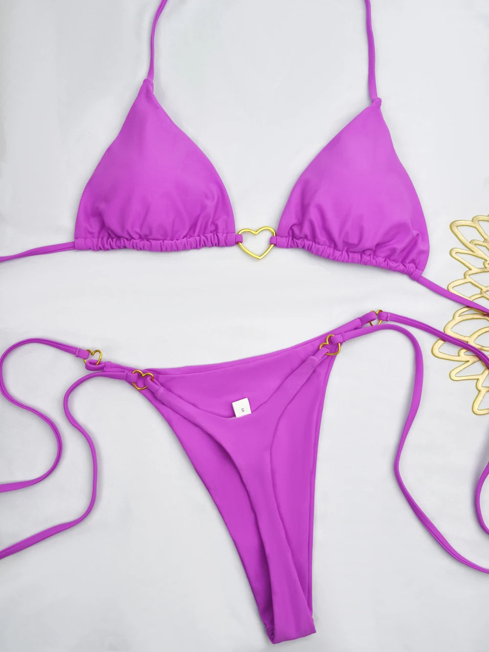 Ensemble bikini sexy dos nu couleur unie taille basse pour femme, maillot de bain deux pièces triangle string brésilien