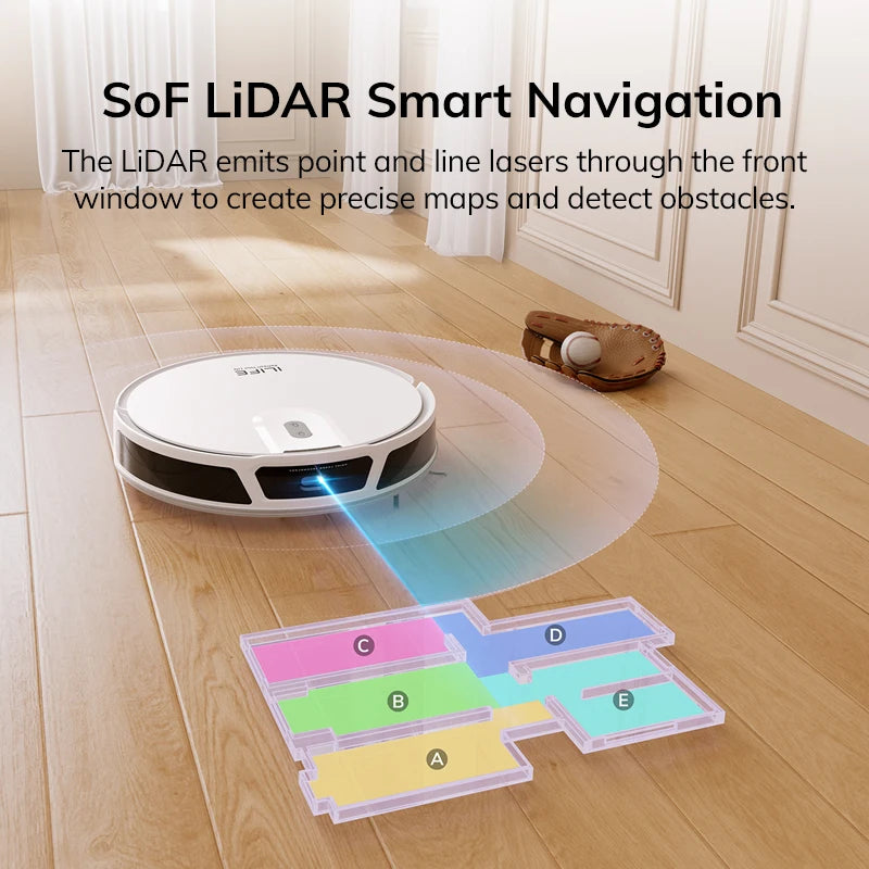 Robot aspirador ILIFE V20, succión de 5000 Pa, navegación inteligente SOF LiDAR, control por aplicación, limpieza personalizable, carga automática