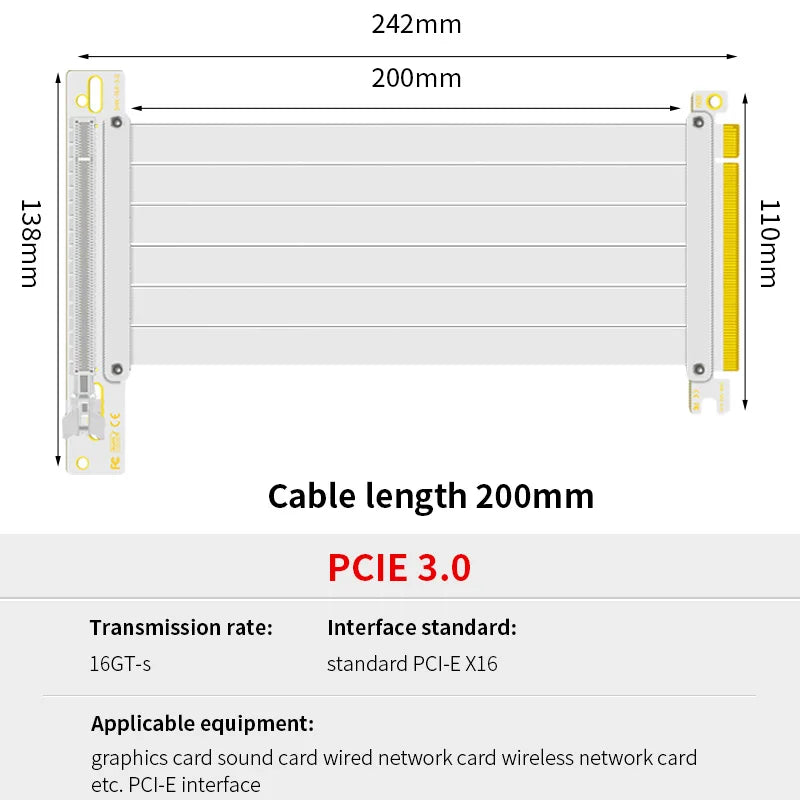 Teucer support de montage GPU Vertical support de carte graphique PC PCI-E 3.0/4.0x16 Anti-interférence Flexible 90 °   Câble d'extension