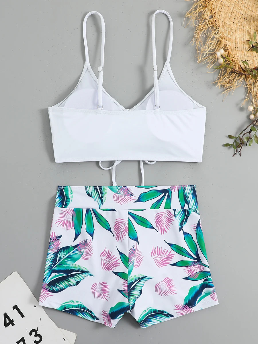 Maillots de bain femme 2026 : Bikinis short à cordon de serrage devant, taille haute, pour la natation et la plage