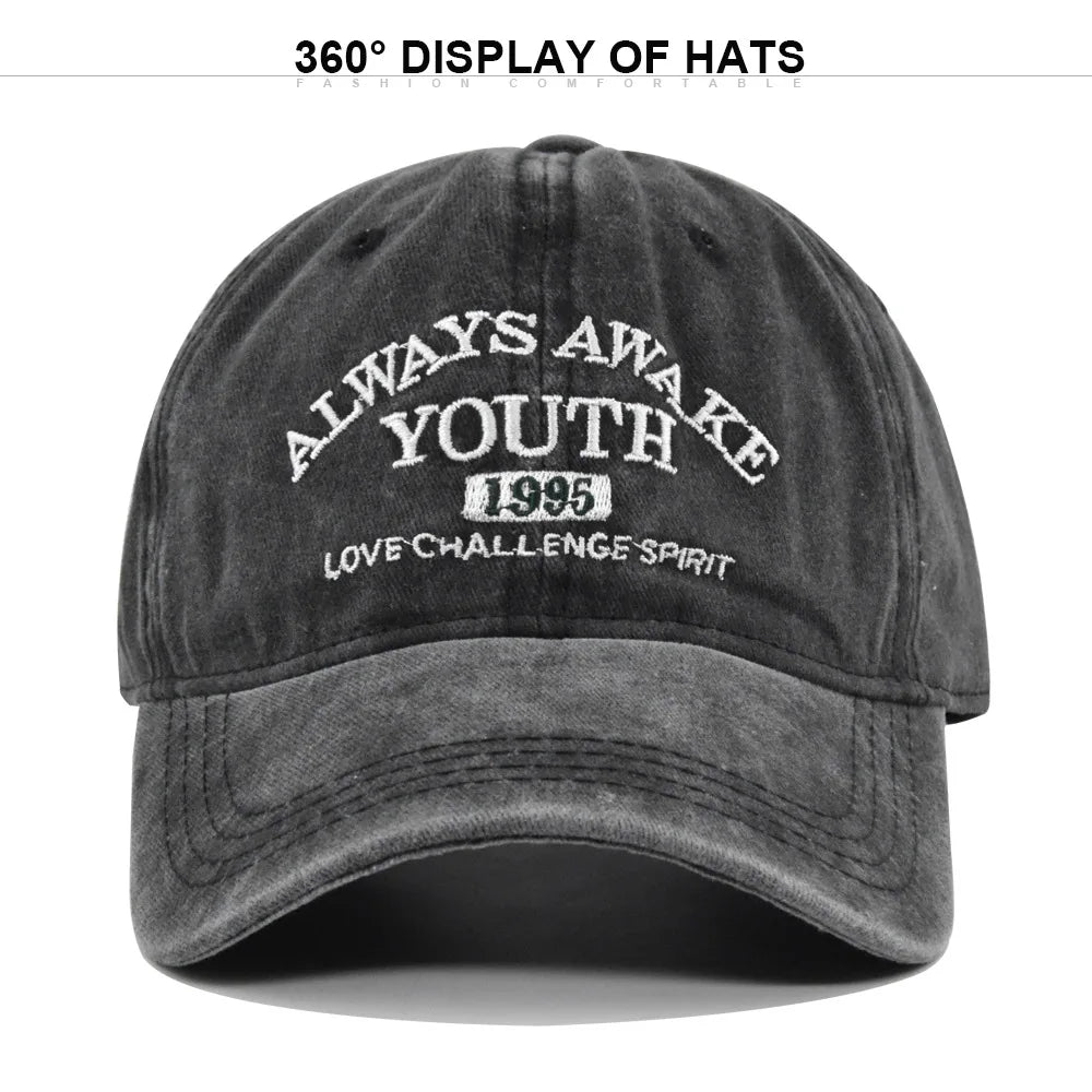 Casquette de baseball lettre brodée — hommes, femmes, mode, vintage, solide, sports plein air, réglable, snapback