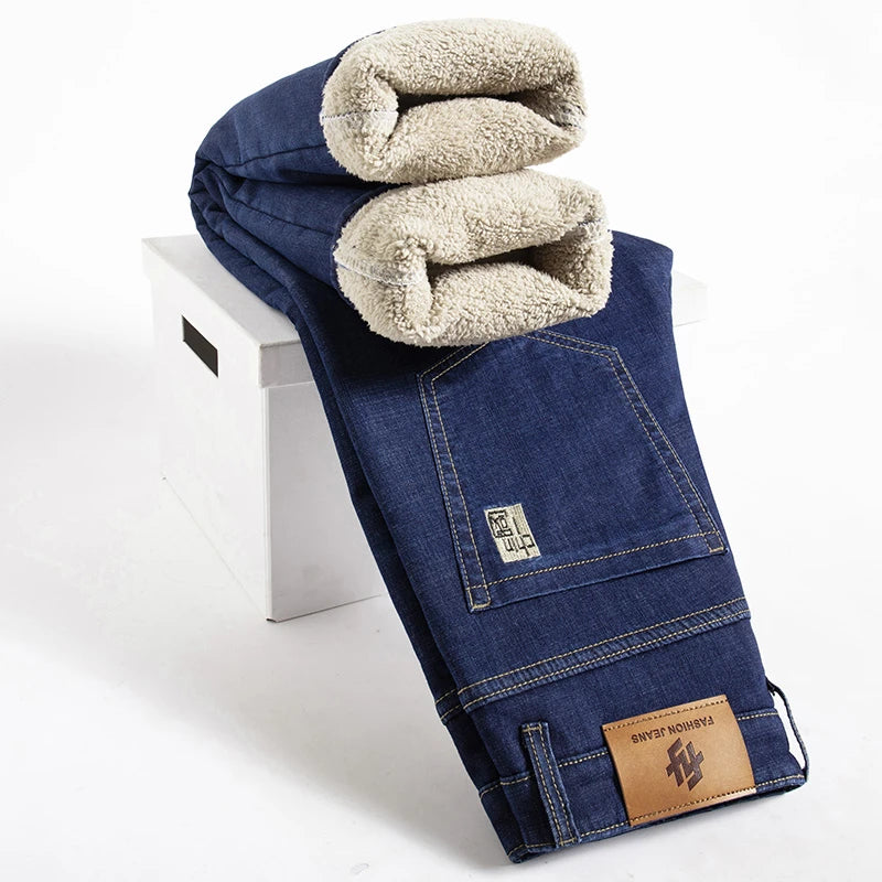 Jean Hiver Agneau Peluche Homme — Droit Polaire Chaud Grande Taille 40