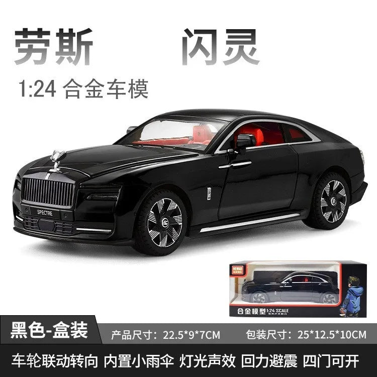 Rolls Royce Spectre Alloy Car Model for Boys, Simulation, Sound, Light, Collectible Metal Toys, Vehicles, Tire, Child, 1/24 Scale