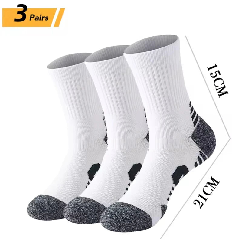3 paires de chaussettes atétiques pour hommes, chaussettes de sport respirantes, de course en plein air, de Compression, longues, noires, blanches, bleues, extensibles
