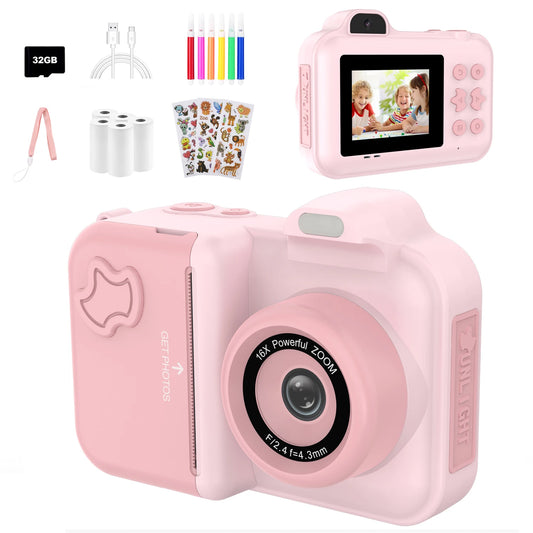Appareil photo numérique pour enfants, impression instantanée, double objectif, enregistrement vidéo HD 1080P, 32G, pour garçons et filles, cadeaux de noël, jouets