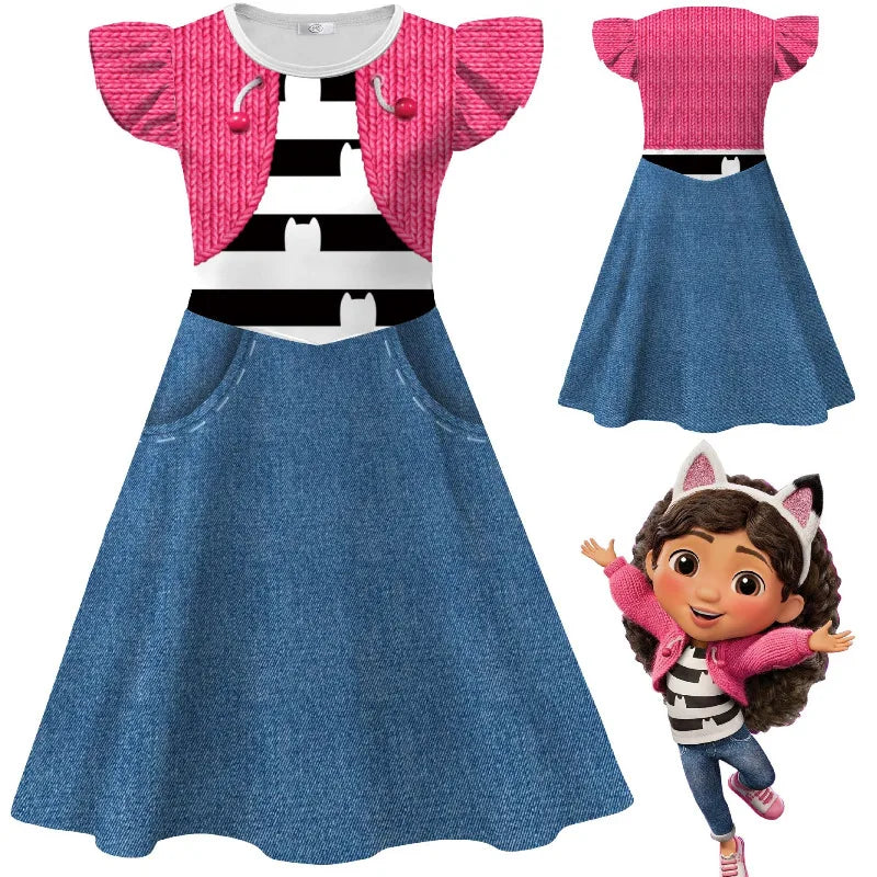 Gabbys D-Dolhouse disfraz para niños peluca conjunto de pijama Gabby Cat niñas camiseta de manga larga + pantalón diadema conjunto de trajes de Halloween para niños