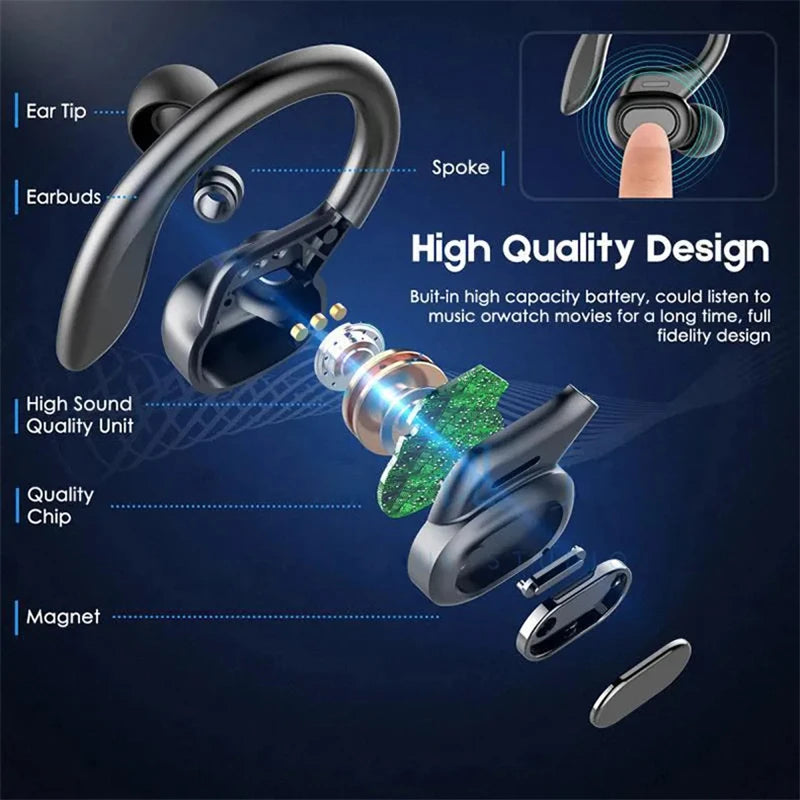 Shuke Waterproof Bluetooth Earphones with Microphone, Wireless Headphones, Sport Ear Hook, Headset, 9D Hifi Stereo Sound