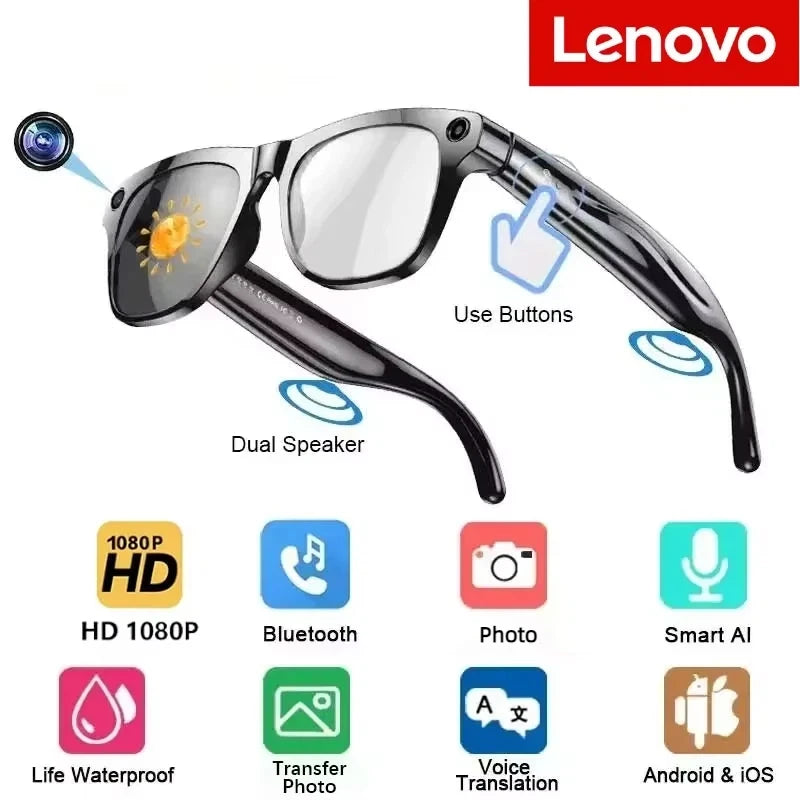 Gafas de sol inteligentes Lenovo AI ChatGpt Bluetooth Táctiles Deportivas con cámara de 800mp Llamada Bluetooth Reproductor de música para iPhone NUEVO