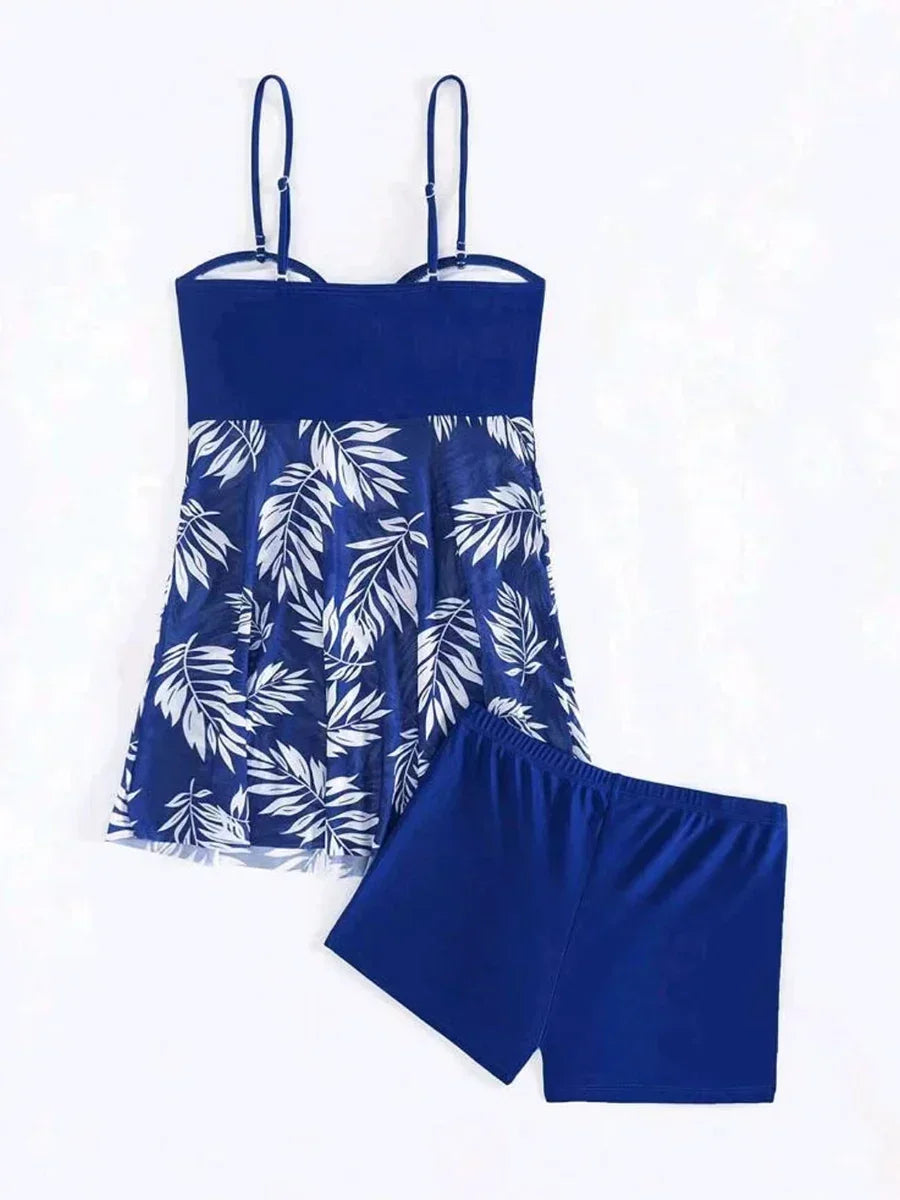 Maillot de Bain Fendu Femme 2024 — Robe Courte Sexy, Taille Haute, Maille Imprimée, Plage