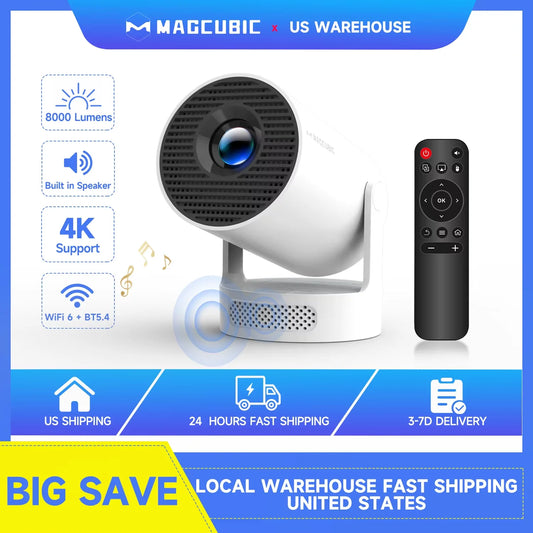 Magcubic HY300 Pro+ 4K 720P Projector with 5W Speaker Android 11 8000 Lumens WiFi 6 BT5.4 Outdoor Video Home Cinema Projector
