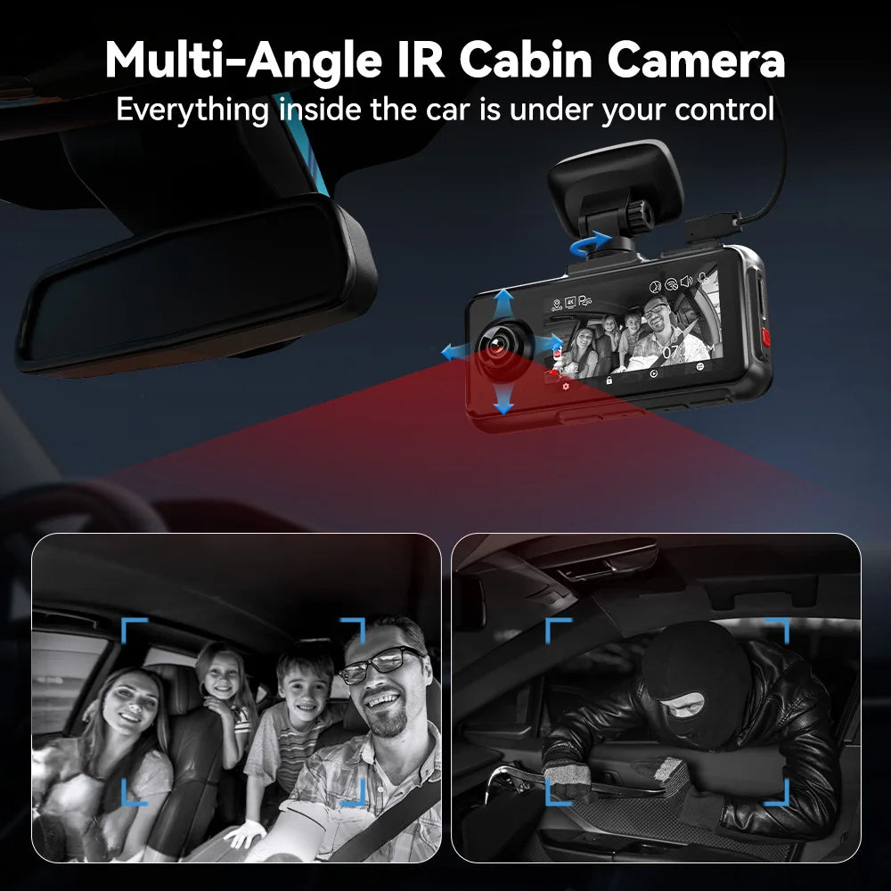 Dashcam 4K WiFi 5.8GHz GPS — Vision Nocturne 3 Caméras Avant Cabine Arrière
