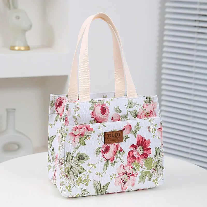 Sac à déjeuner esthétique imprimé Floral, sac à Bento isolé de grande capacité, sac à main isotherme pour l'école, le travail, les voyages et le pique-nique