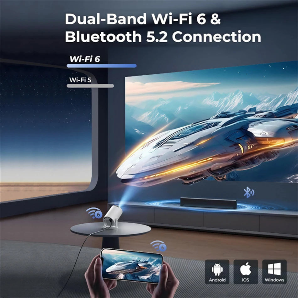 Smart Outdoor Projector HY300 8K Android 11 Dual Wifi6 290ANSI Allwinner H726 BT5.4 1080P 1280*720P Home Cinema Outdoor Projector
