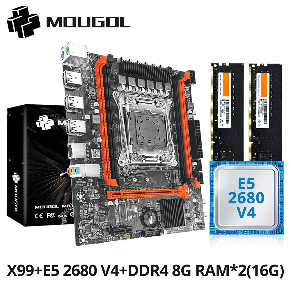 Kit de carte mère de jeu MOUGOL X99 avec processeur Intel Xeon E5 2680 V4 et DDR4 8Gx2 2133 MHz, double canal ECC RAM M.2 NVME pour PC de bureau