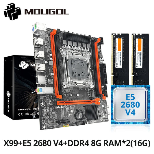 Kit de carte mère de jeu MOUGOL X99 avec processeur Intel Xeon E5 2680 V4 et DDR4 8Gx2 2133 MHz, double canal ECC RAM M.2 NVME pour PC de bureau