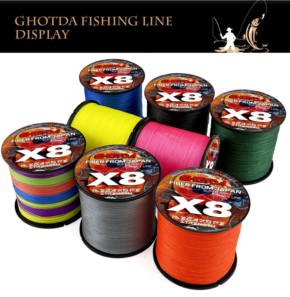 GHOTDA LURE FISH X8 lignes de pêche 300M 100M 8 brins fils tressés Multifilament PE ligne pour carpe cordon de pêche 18LB-78LB lisse
