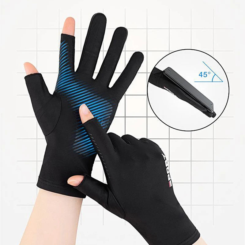 Gants de pêche pour Sport de plein air, 1 paire, écran tactile, équipement de protection fin Anti Uv, gants de course pour moto, antidérapants sur glace, respirants