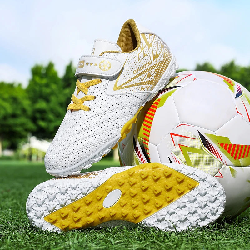 Sxfdneay Chaussures de Football Futsal Enfant Garçon — Cuir Verni, Semelle TPR, Intérieur