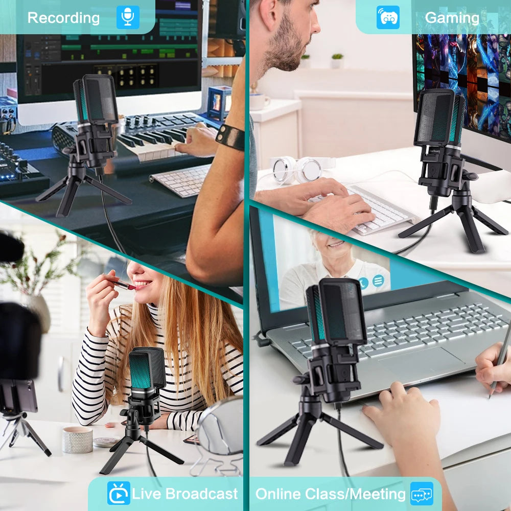 Zealsound – Microphone USB à condensateur RGB avec bras articulé pour gaming, podcast et streaming