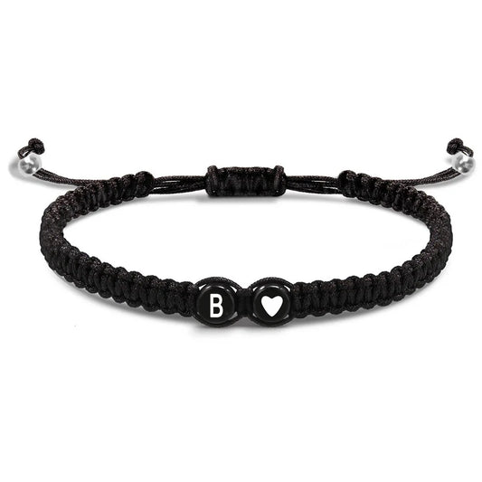 26 lettres initiales coeur Bracelets à la main réglable A-Z nom tressé Bracelets pour femmes hommes amitié bijoux cadeaux