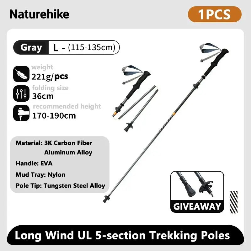 Naturehike – bâtons d'escalade ultralégers, pliables, pour l'extérieur, en Fiber de carbone, à verrouillage rapide