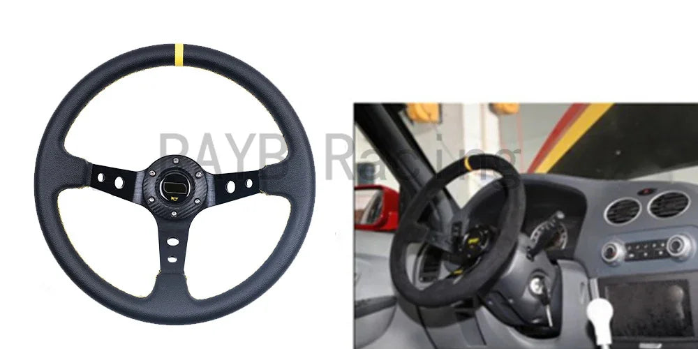 Volants universels de course en aluminium pour voiture, 14 pouces, 350mm, daim/PVC/PU, volant de Sport à la dérive de maïs profond avec Logo