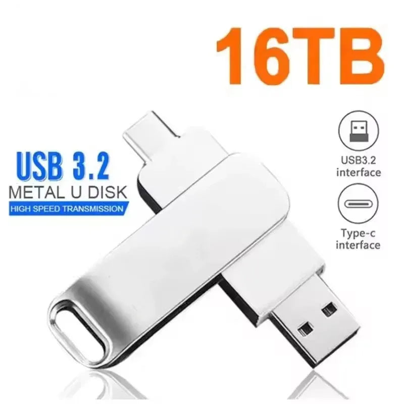 DIXSG pour Xiaomi, clés USB 3.2 de 16 To, disque U de 2 To, clé USB métallique haute vitesse, étanche, type C, mémoire USB, clés USB