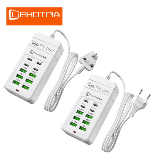 Chargeur USB rapide Multiple, prise ue UK US, adaptateur d'alimentation, rallonge de 1.2m, 6 USB-A 4 USB-C, Portable pour téléphone Portable