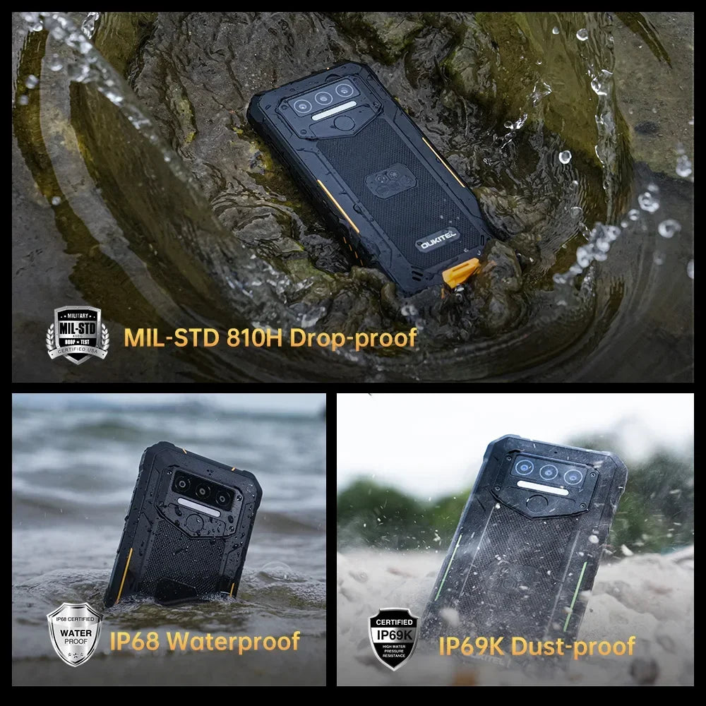 Téléphone robuste 6,52 pouces — octocœur, 8 Go RAM, 256 Go, 10 600 mAh, caméra 13 MP, Android 14, NFC