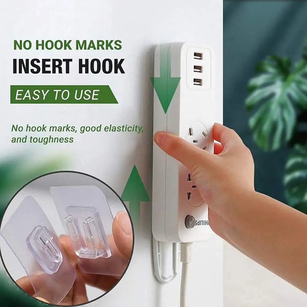 10 pares de ganchos de pared adhesivos fuertes, de doble cara, de gancho y bucle, adhesivos transparentes, ventosa
