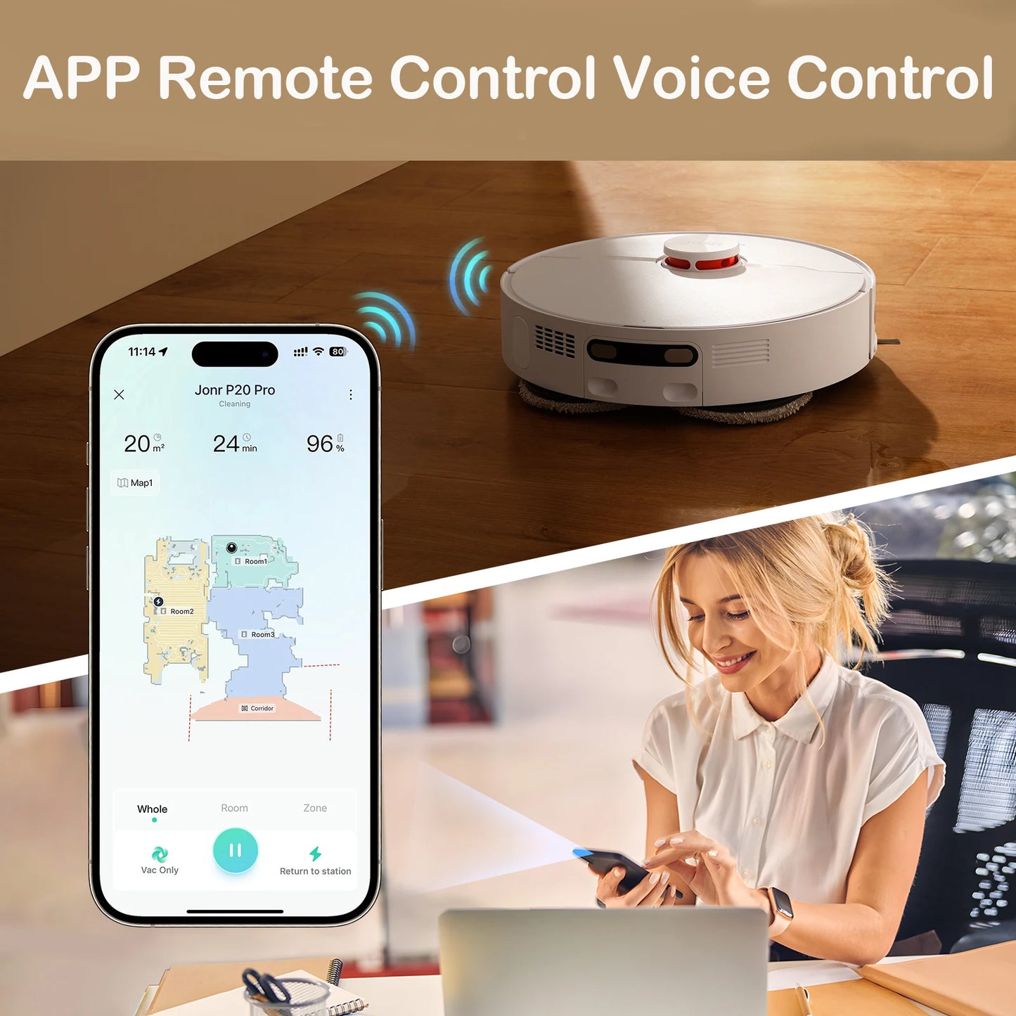 Robot aspirateur — nettoyage automatique, collecte de poussière, drainage eau, lingettes sèches