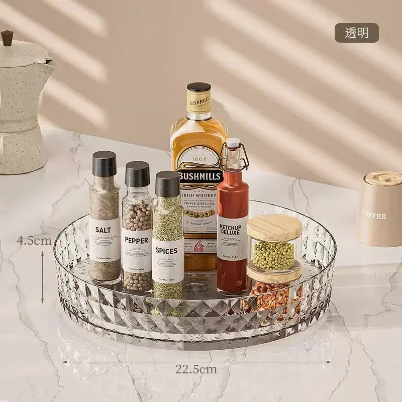 Support de rangement d'assaisonnement rotatif à 360 degrés, armoire de garde-manger multifonction, plateau tournant pour cosmétiques, accessoires de cuisine, plateau organisateur