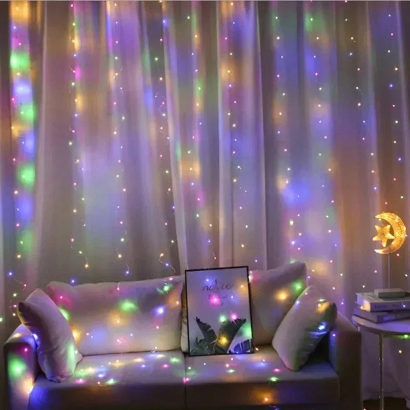 Guirnalda de luces LED de 3Mx1M/2M/3M, luces de hadas USB para Año Nuevo, boda, fiesta festiva, Navidad, decoración de cortina de casa