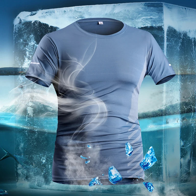 T-Shirt Course Soie Glacée Réfléchissant — Séchage Rapide Fitness Sport 5XL