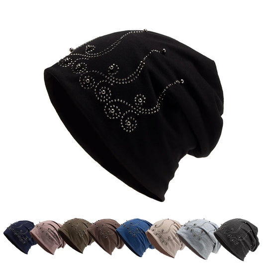 Bonnet en perles biscuits pour femme, cagoule tendance, chapeaux décontractés pour femme, bonnet Skullies, bonnet femme avec chaleur, automne et hiver