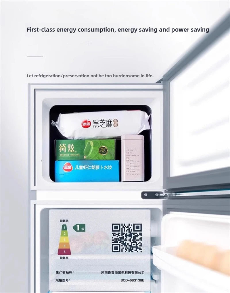 Refrigerador de doble puerta para apartamento de alquiler, pequeño refrigerador doméstico con congeladores profundos, refrigerador de bajo consumo de nivel uno