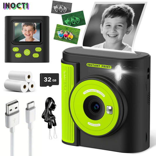 INOCTI Kids Print Camera, Digital Camera for Toddlers, Three Print Papers and 32G Card, for Girls & Boys, Christmas Birthday Gifts