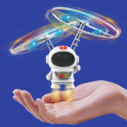 Robot volador luminoso de levitación, avión de juguete de astronauta, dron interactivo controlado a mano con luces, juguetes de exterior para niños, regalo