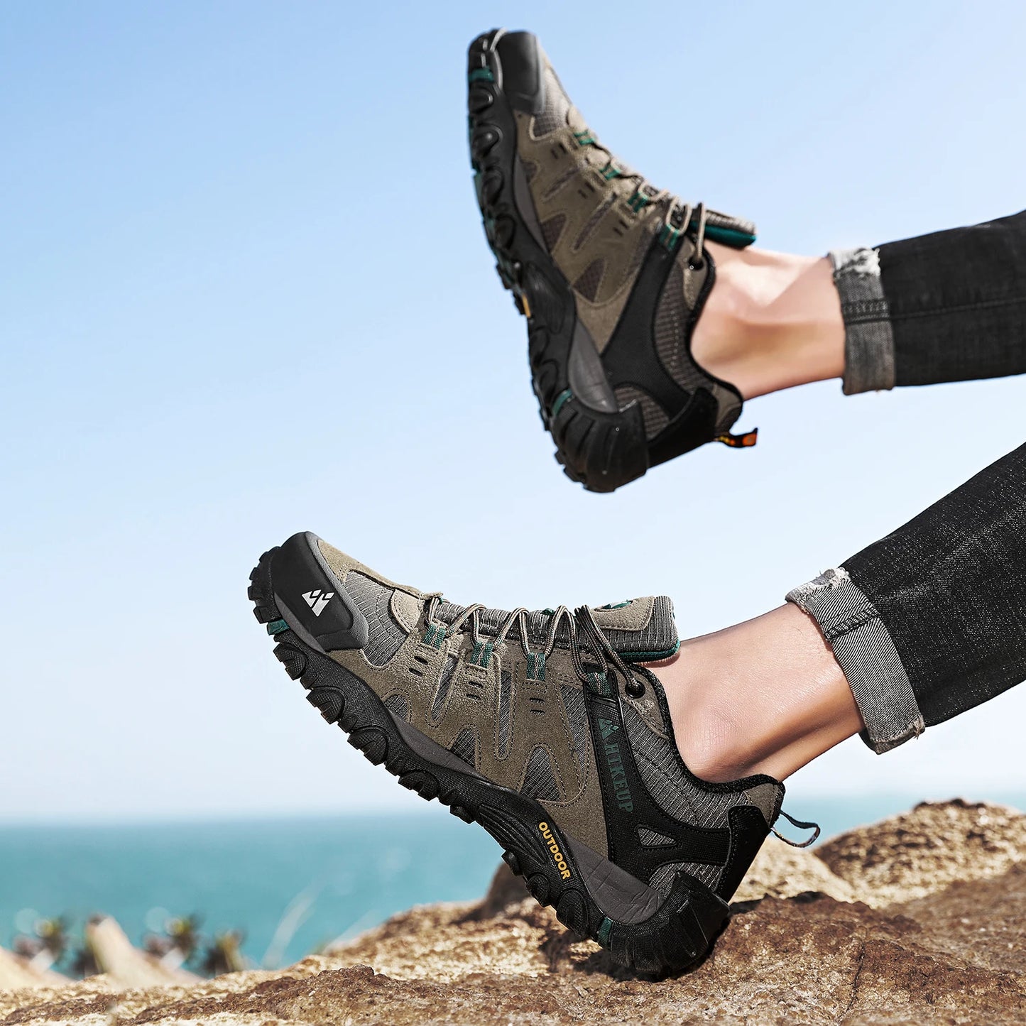 HIKEUP chaussures de randonnée pour hommes chaussures d'extérieur en daim et cuir résistant à l'usure hommes Trekking marche chasse baskets tactiques