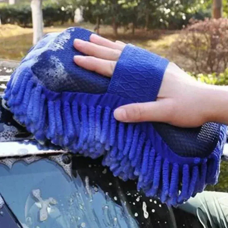 2pcs Blue Microfiber Chenille Car Wash Sponge, Maintenance Wash Brush Pad, Books Tool, Auto Washing Towel, Gloves, Styling Accessories