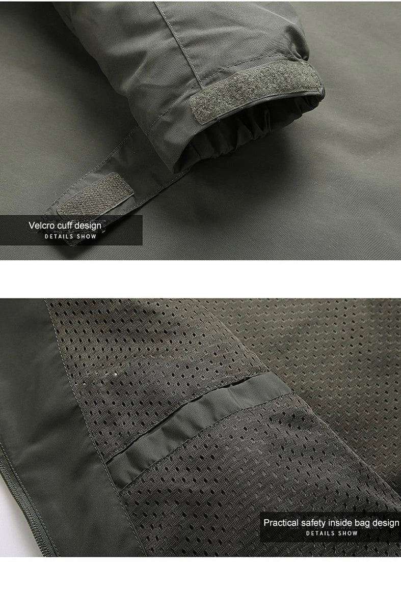 Vestes coupe-vent imperméables pour hommes et femmes, veste tactique décontractée pour randonnée, multi-poches, à capuche, pour la pêche