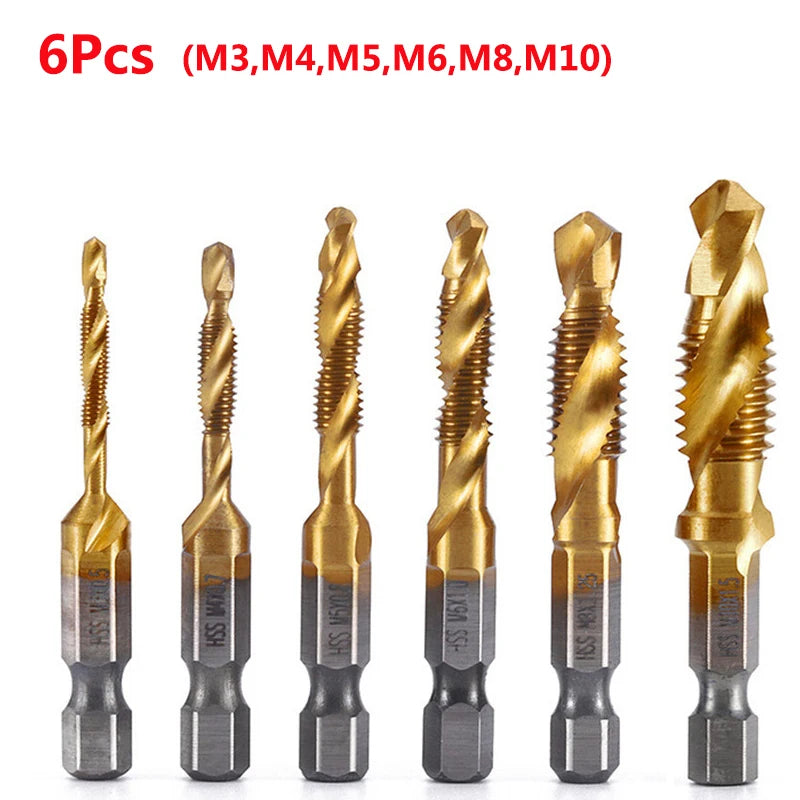 Brocas MeaccelerTap de titanio, vástago hexagonal, rosca de tornillo HSS, máquina de tornillos, macho de roscar compuesto, M3, M5, M6, M8, M10, herramientas manuales