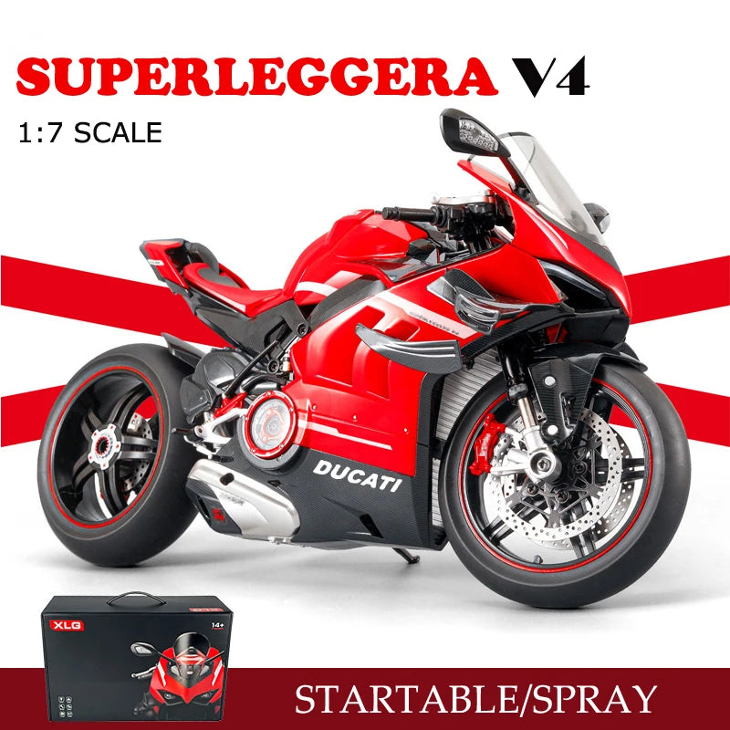 1:7 Diecast Spray Ducati Superleggera V4, Super Motorcycle Model Collection, Miniature Car, Ornament, Boyfriend Gift, Toy Vehicle